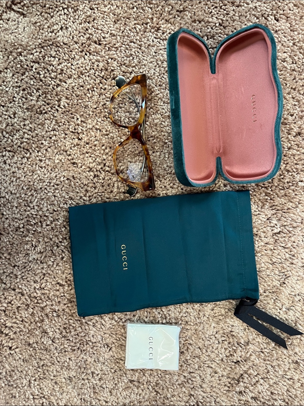 Gucci Tortoiseshell Eyeglasses with Green Velvet Case